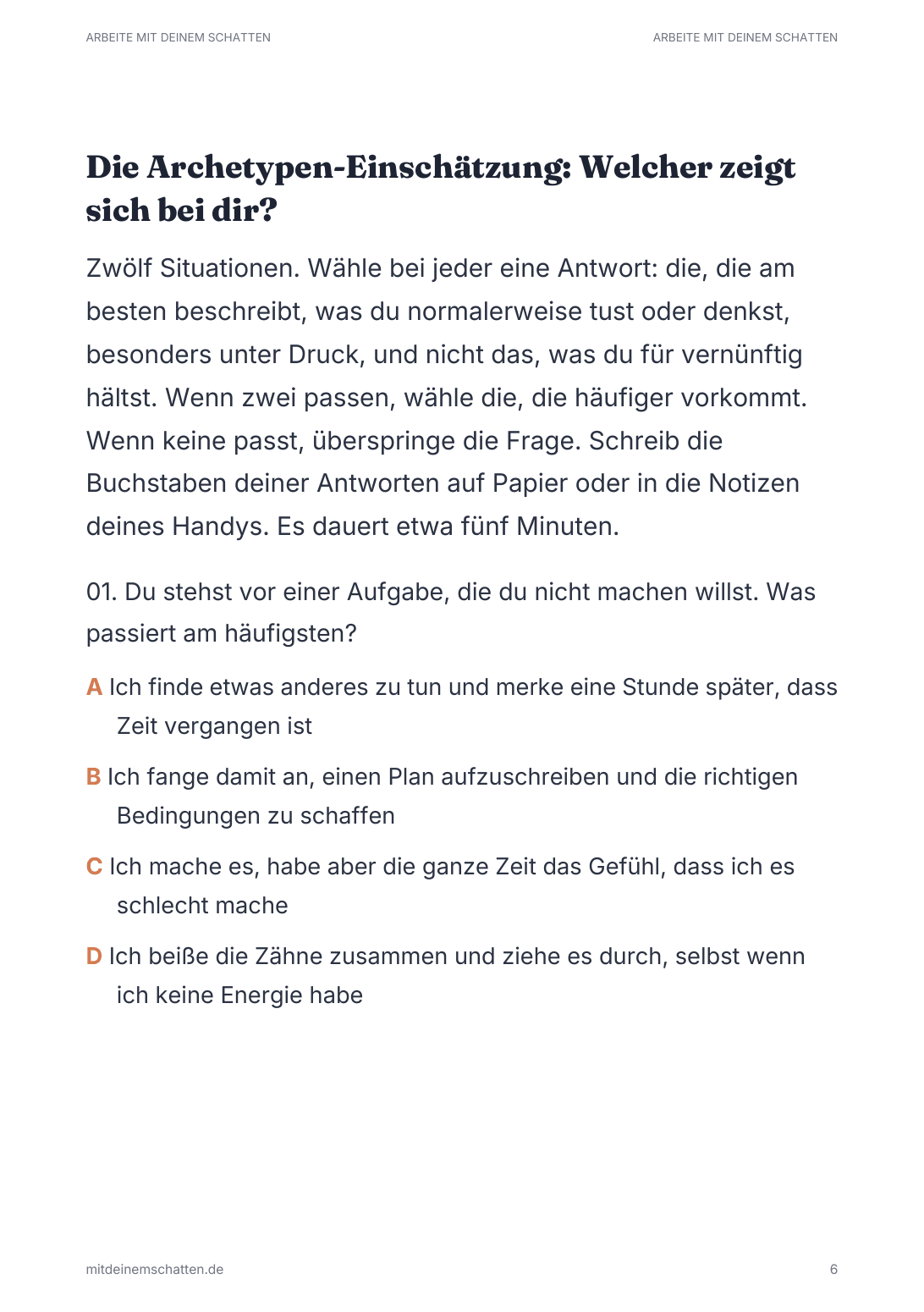Eine Seite aus dem Buch: Der Archetypen-Test