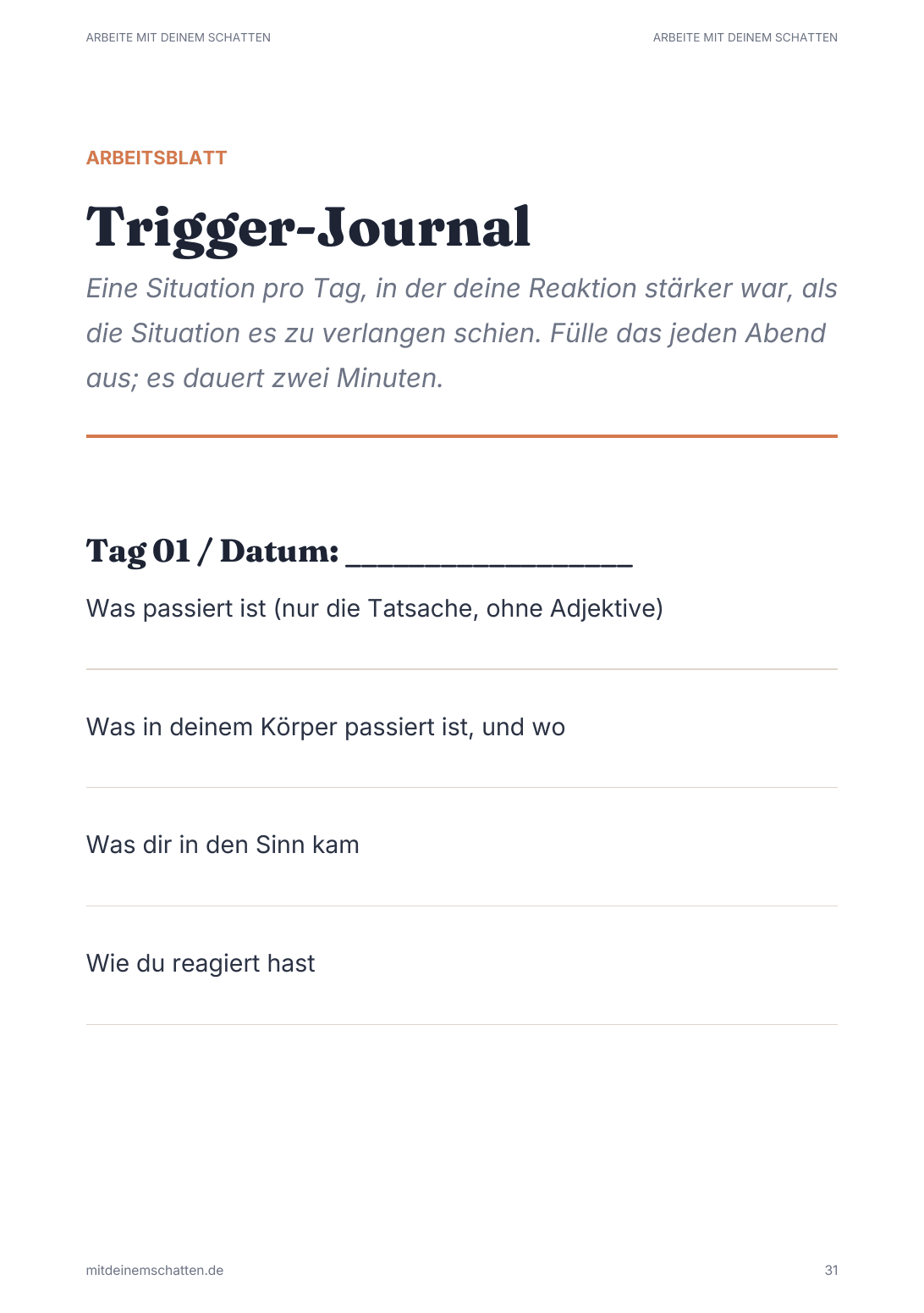 Eine Seite aus dem Buch: Das Trigger-Journal
